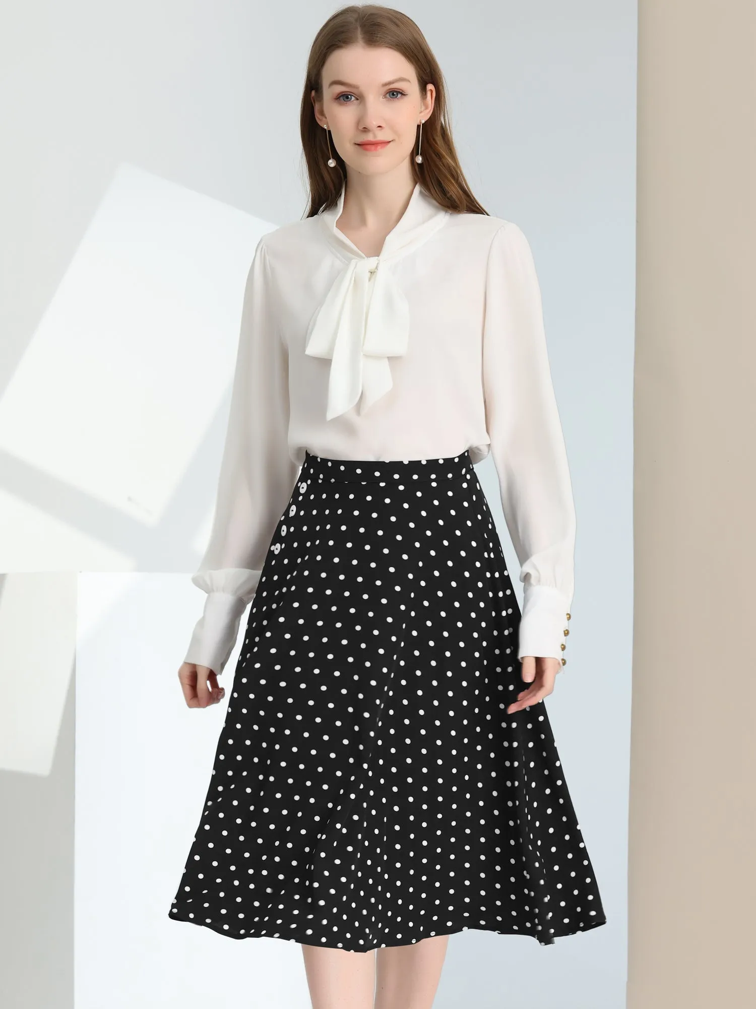 Retro Polka Dot Elastic Waist Vintage A-Line Midi Skirt