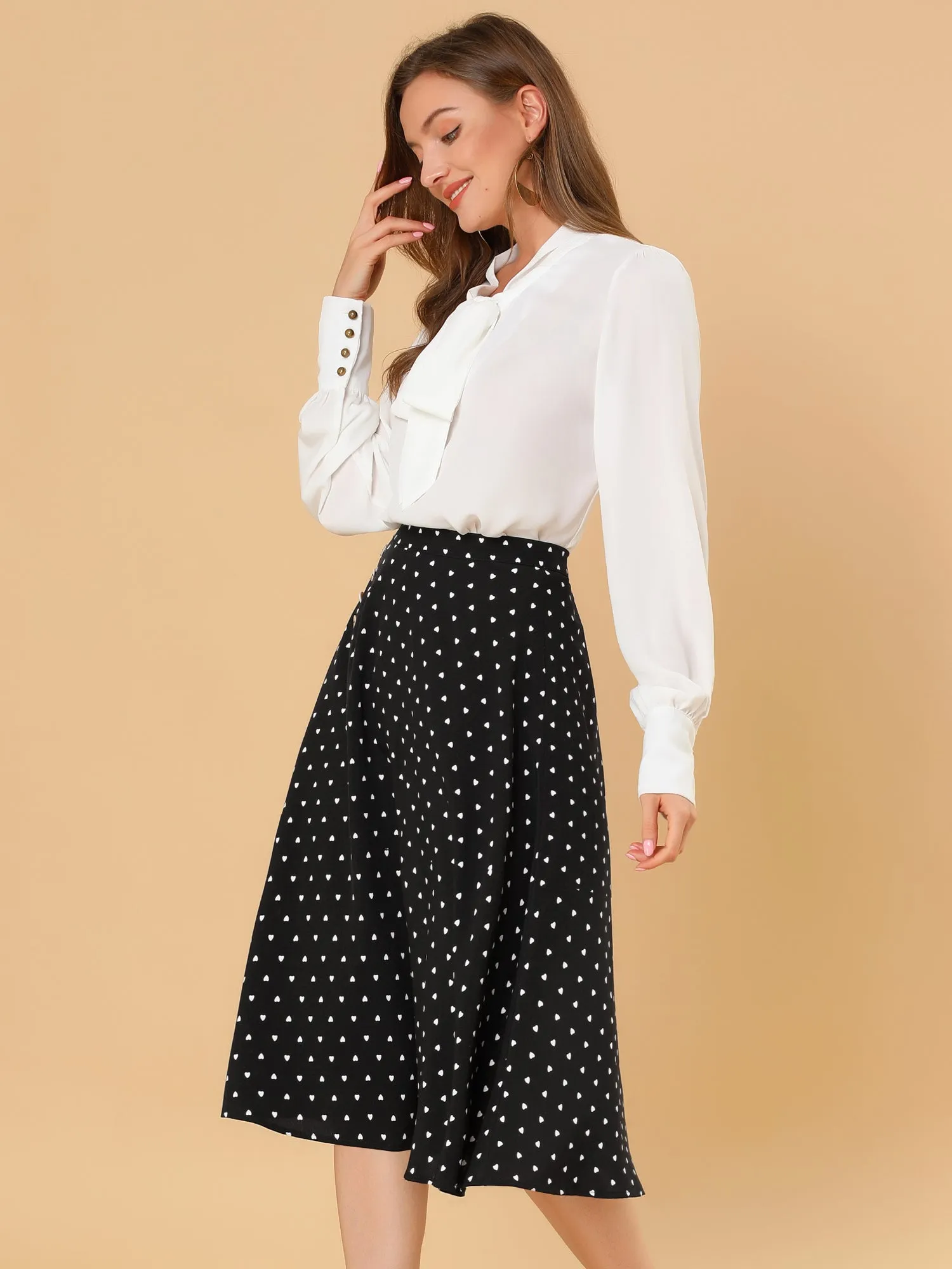 Retro Polka Dot Elastic Waist Vintage A-Line Midi Skirt