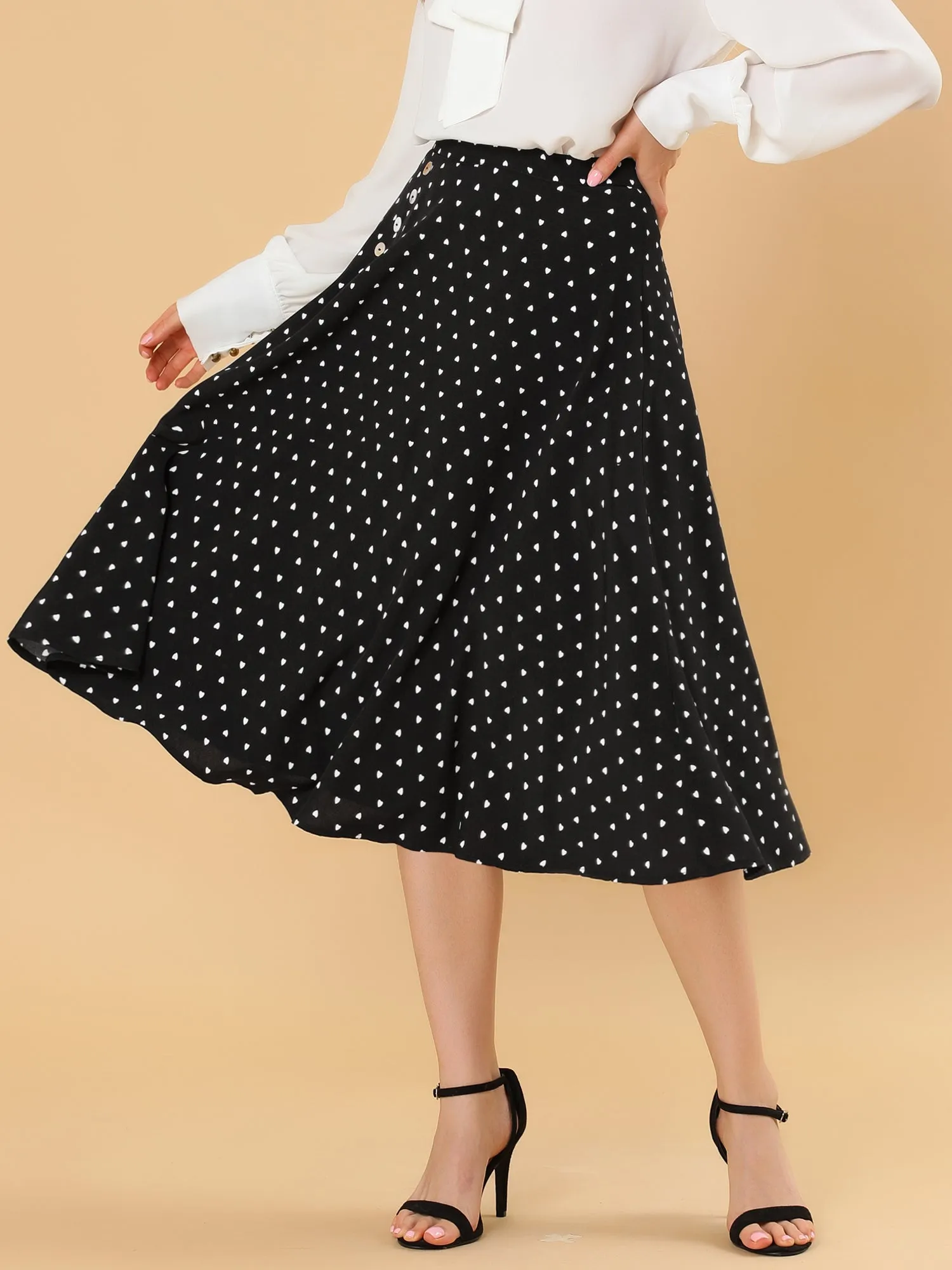 Retro Polka Dot Elastic Waist Vintage A-Line Midi Skirt