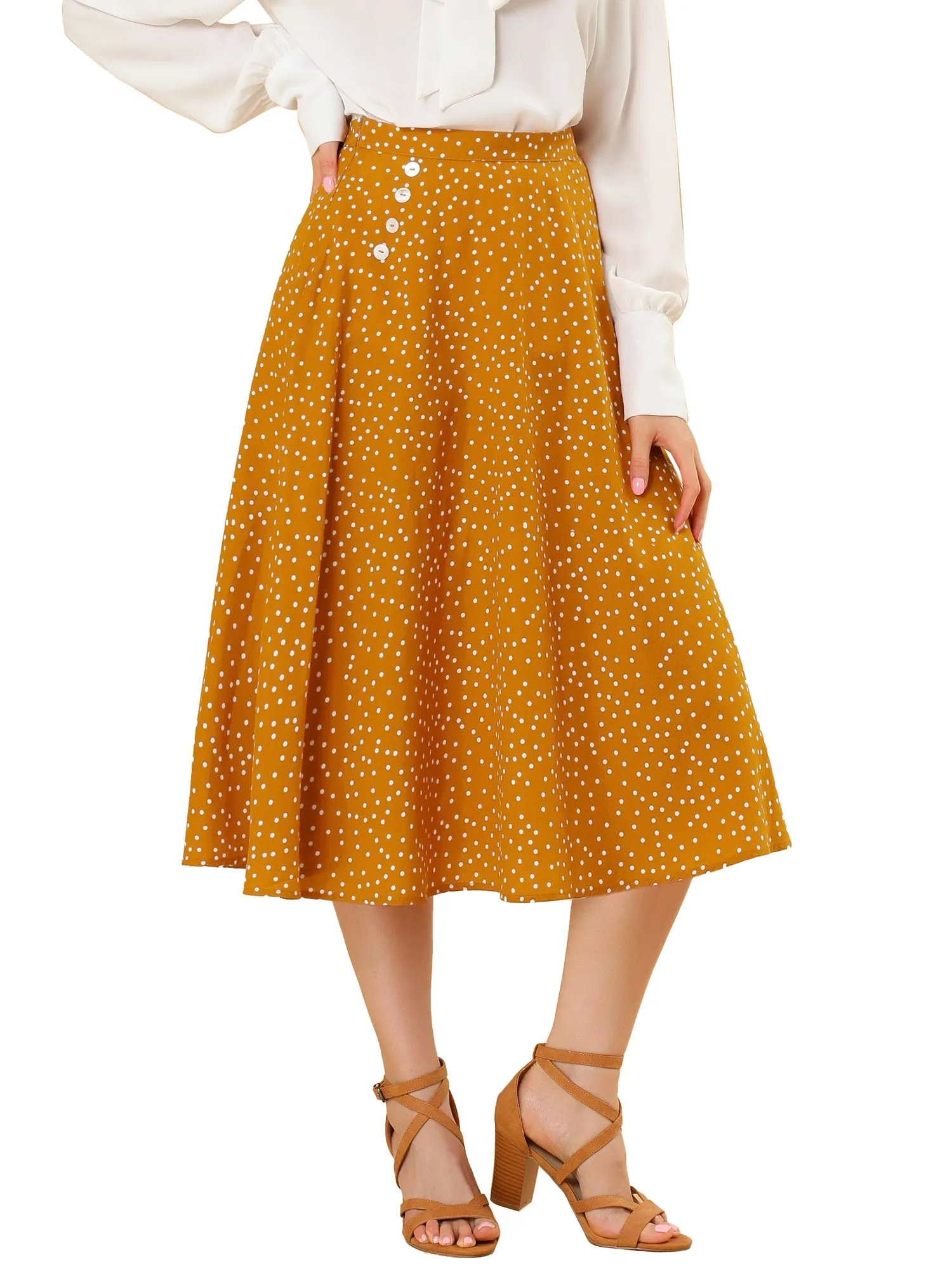 Retro Polka Dot Elastic Waist Vintage A-Line Midi Skirt