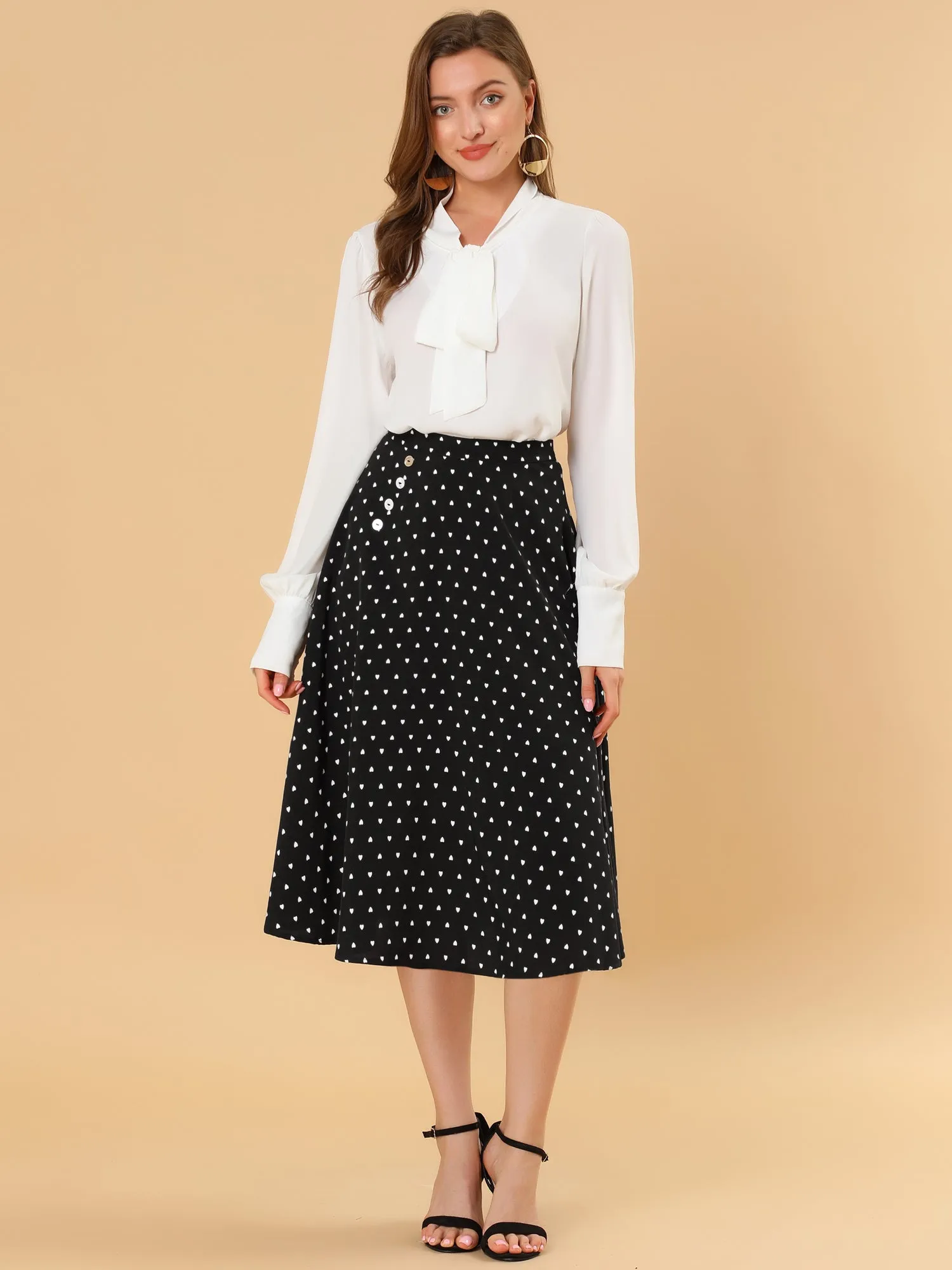 Retro Polka Dot Elastic Waist Vintage A-Line Midi Skirt