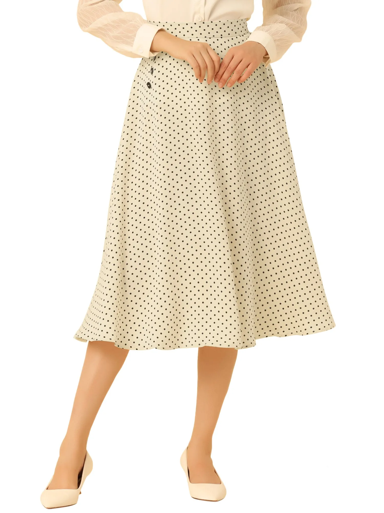 Retro Polka Dot Elastic Waist Vintage A-Line Midi Skirt