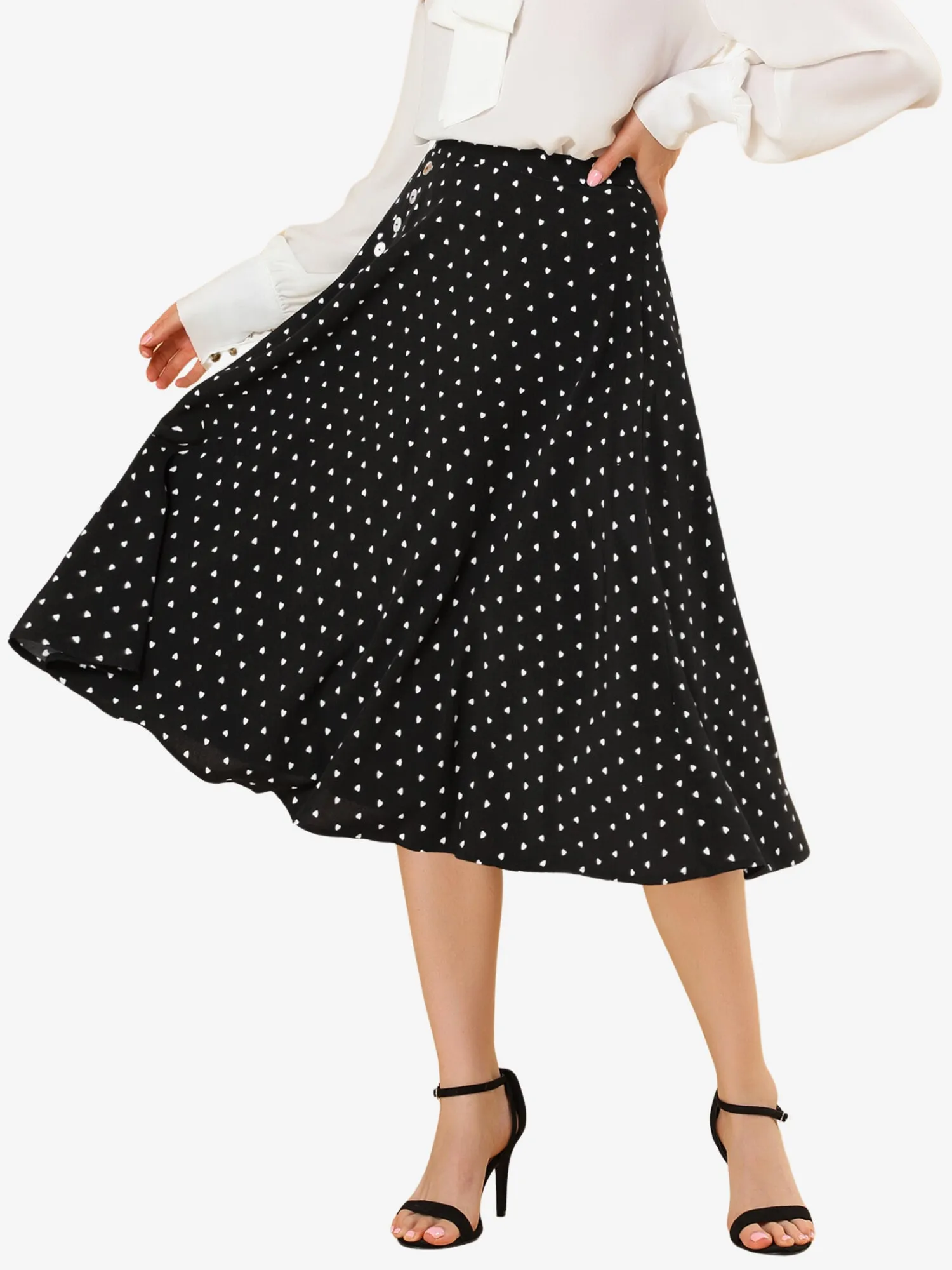 Retro Polka Dot Elastic Waist Vintage A-Line Midi Skirt