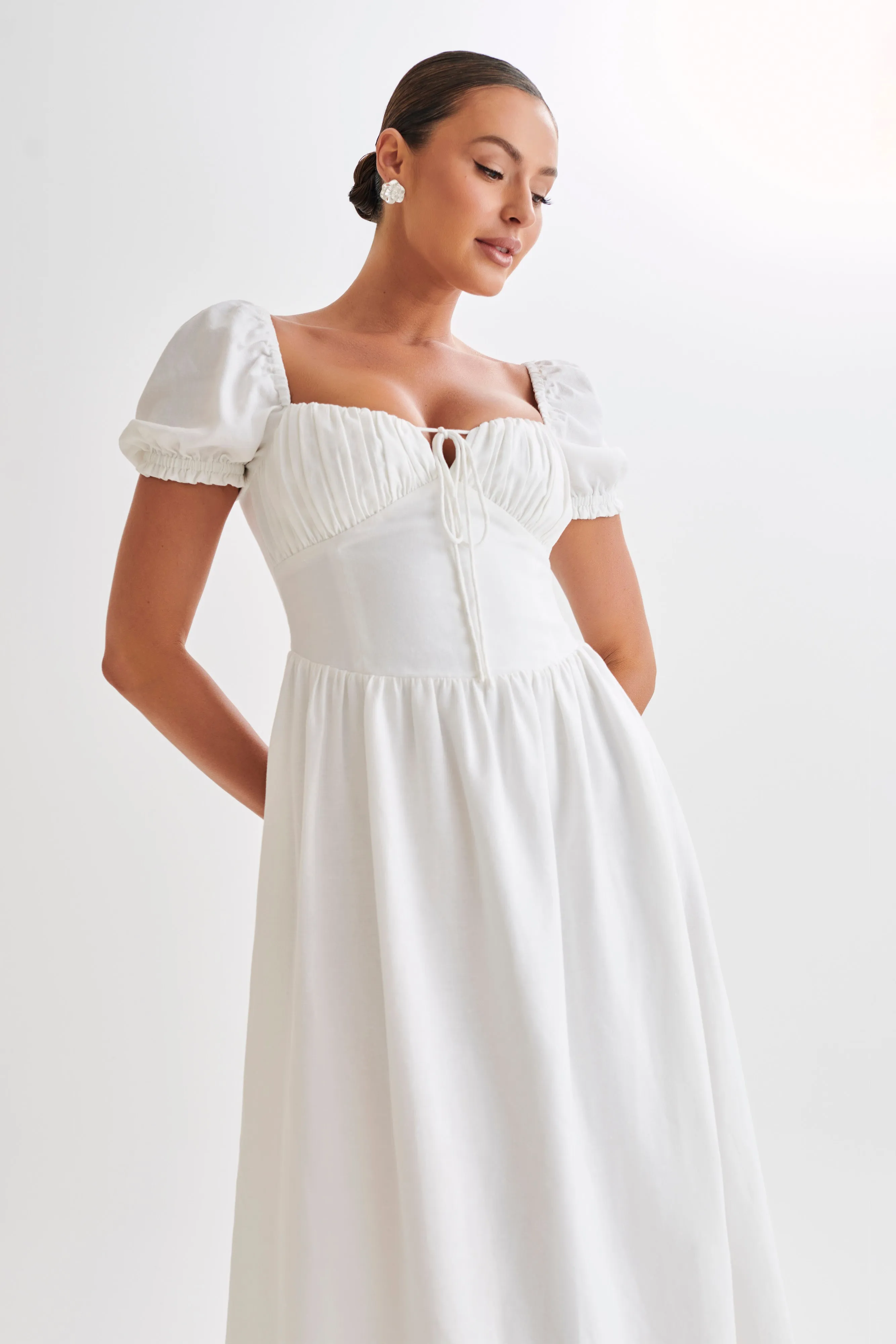 Rosalind Puff Sleeve Midi Dress - White