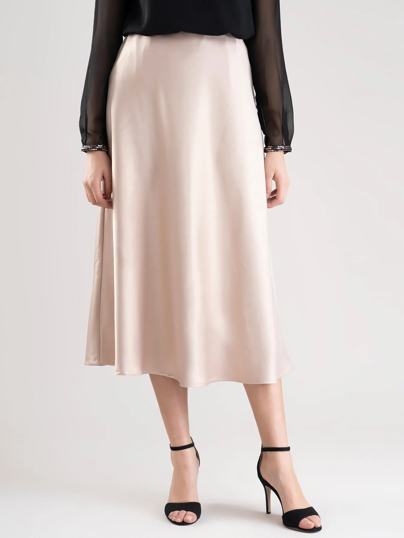 Satin A Line Skirt - Beige