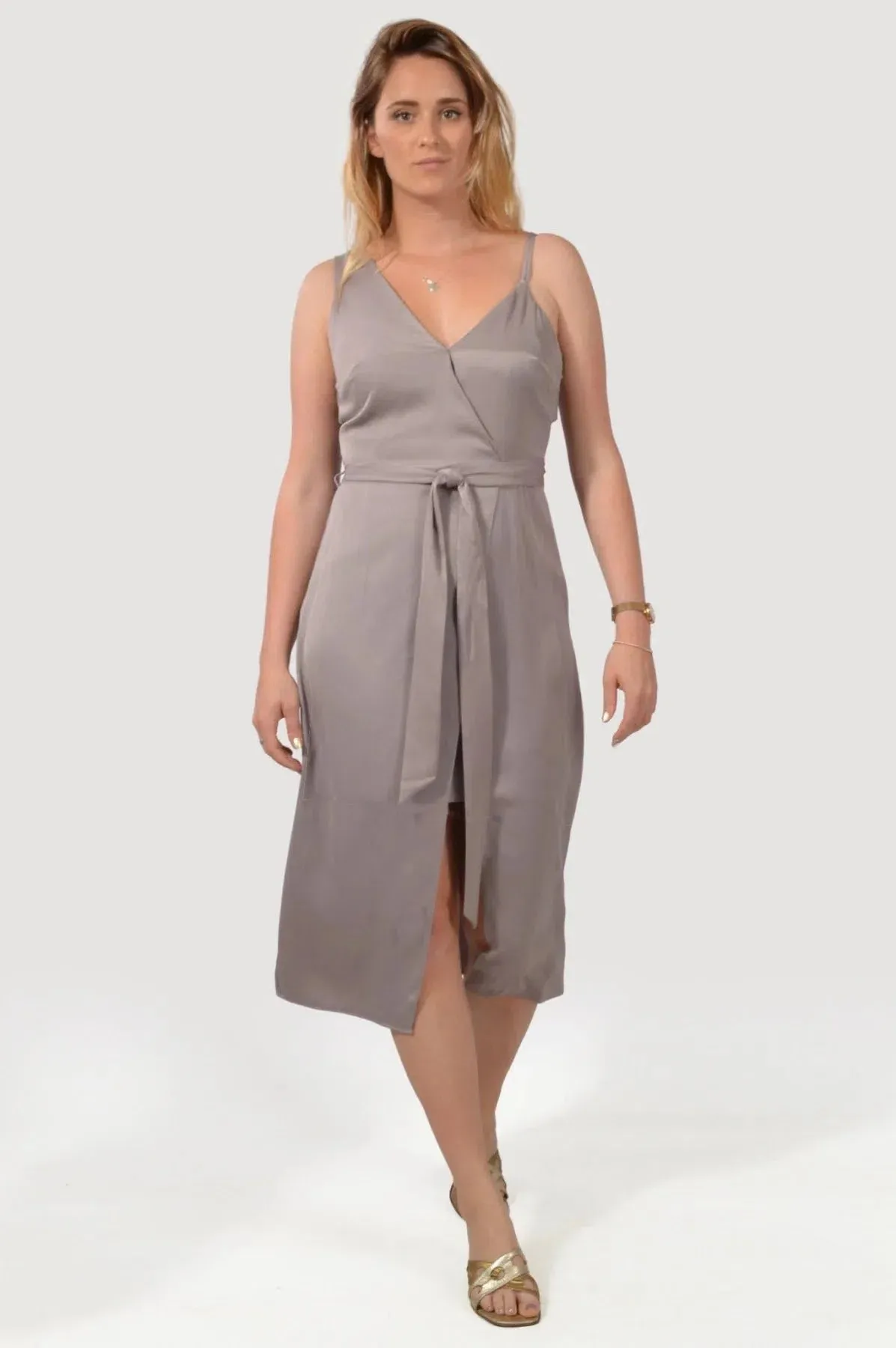 Satin Wrap Midi Dress