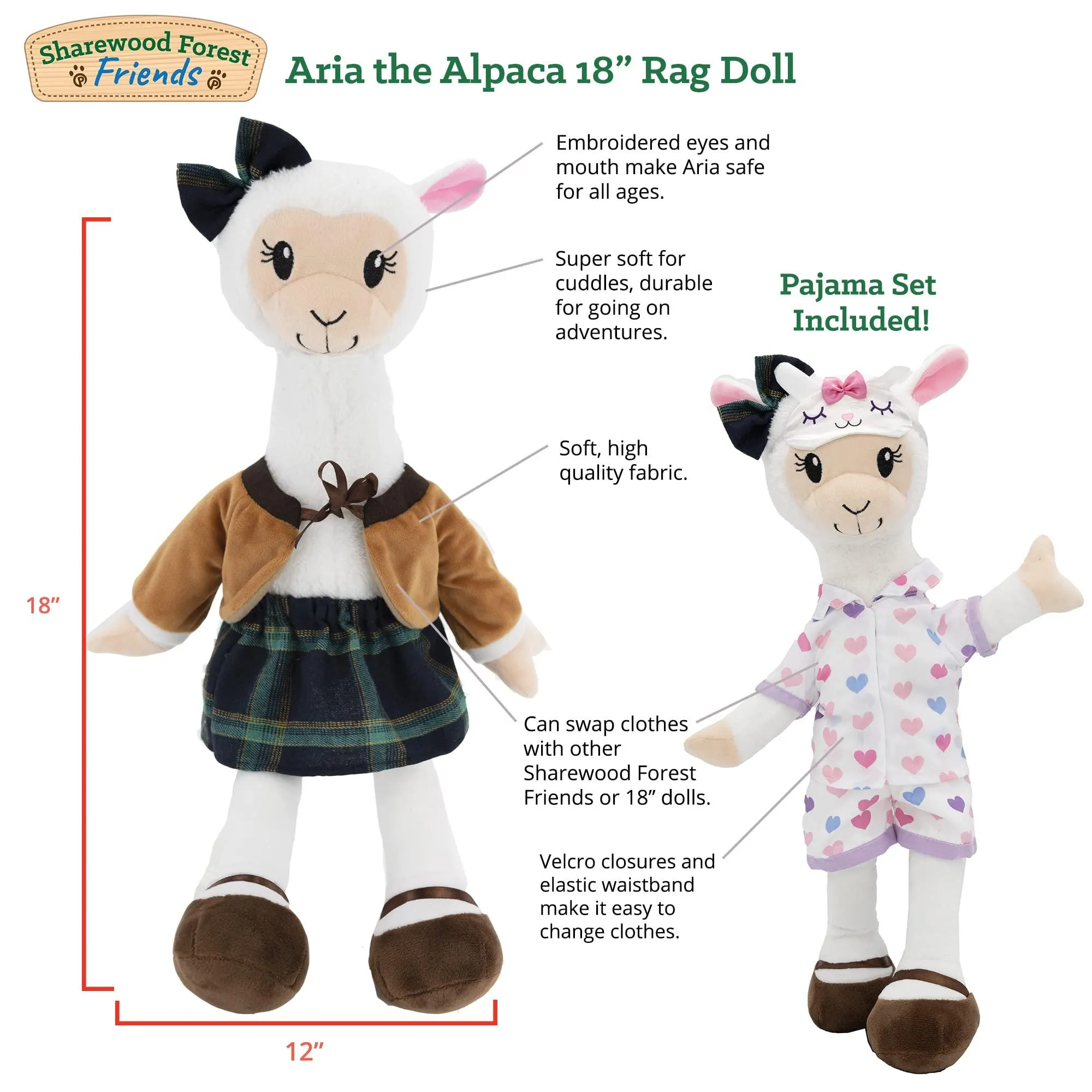 Sharewood Forest Friends 18 Inch Rag Doll Aria the Alpaca