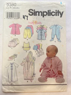 Simplicity 9380 Pattern PARTIALLY CUT Infants' Layette Robe, Bub, Bonnet, Booties, Shorts - 47