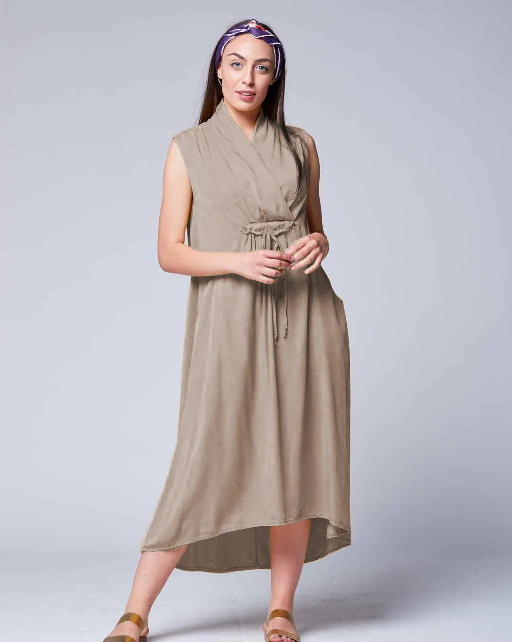 Sleeveless Drawstring Wrap Dress