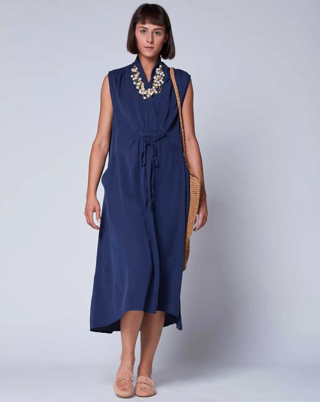 Sleeveless Drawstring Wrap Dress