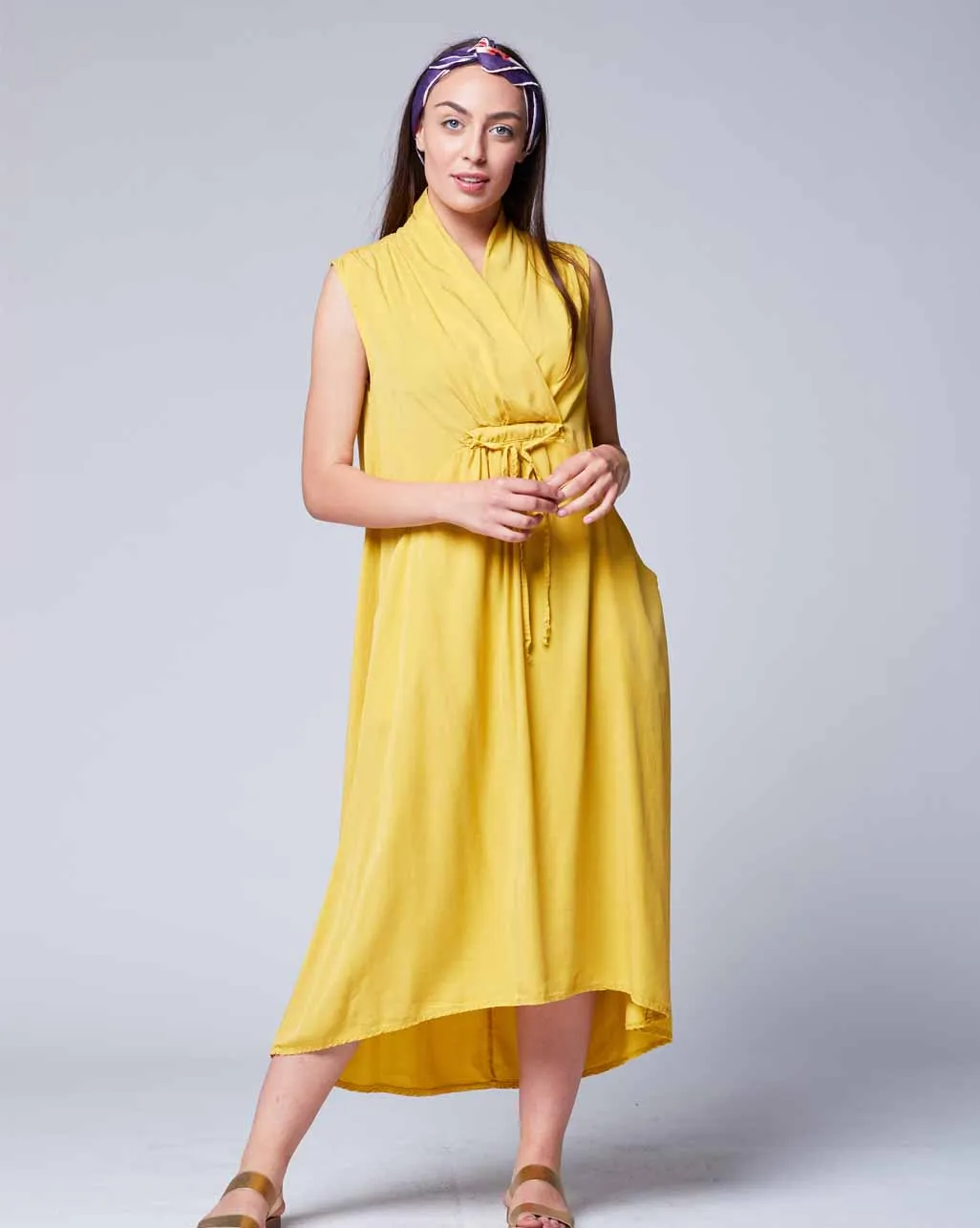 Sleeveless Drawstring Wrap Dress