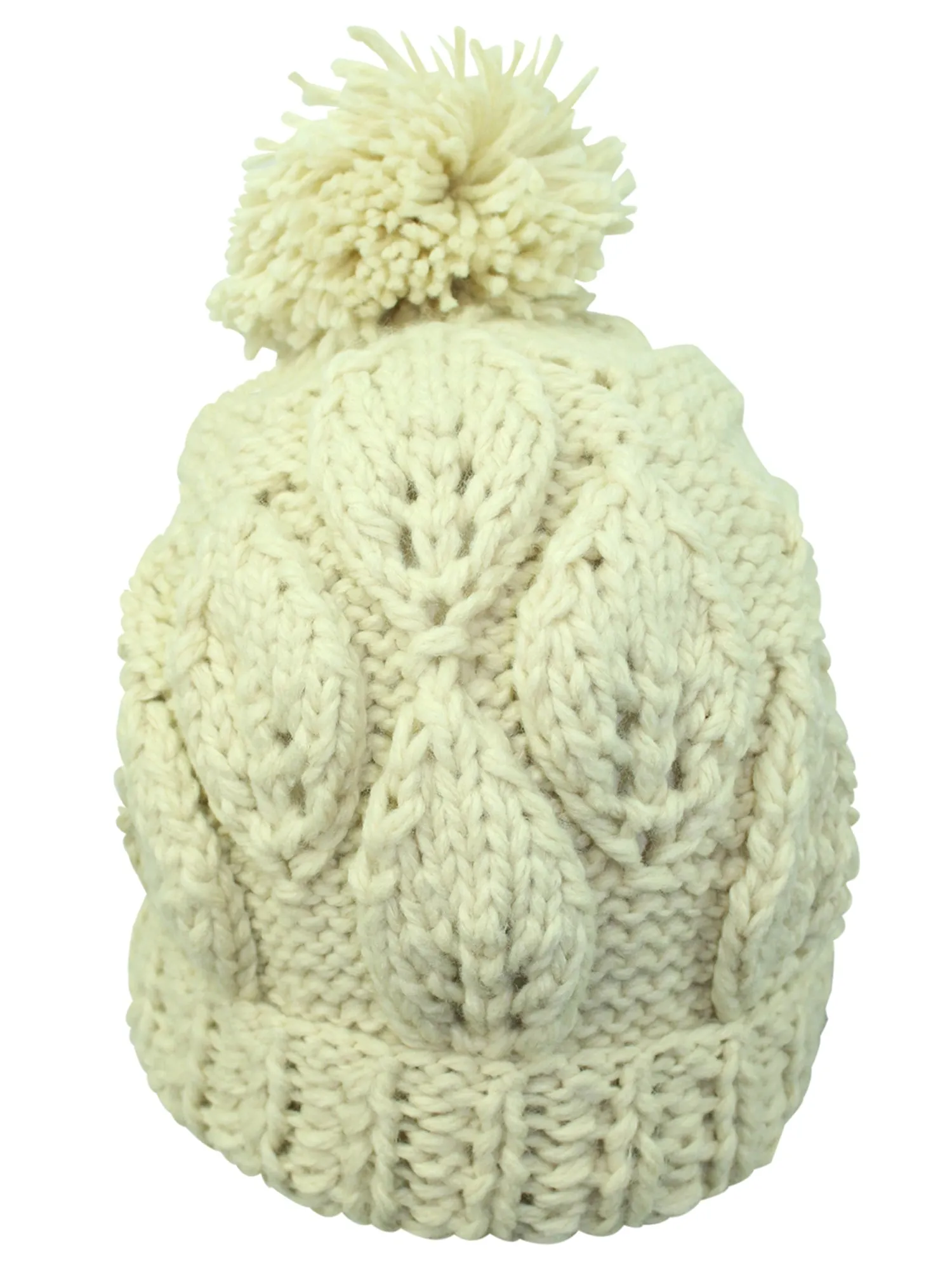 Slouchy Winter Cable Knit Beanie Hat With Pom Pom