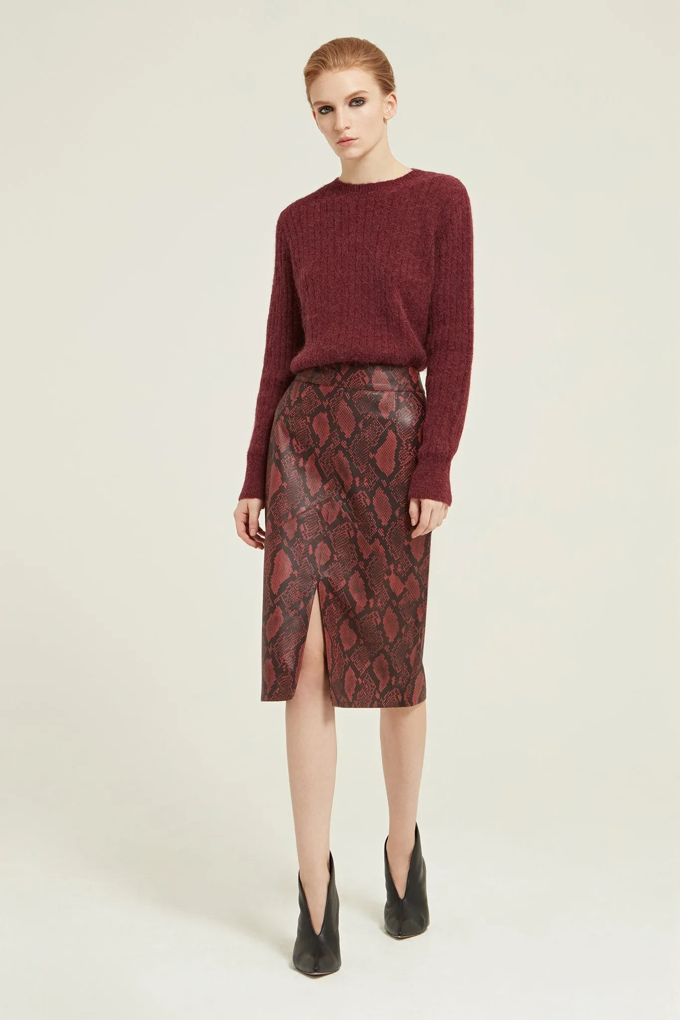 Snake Effect Leather Printed Skirt