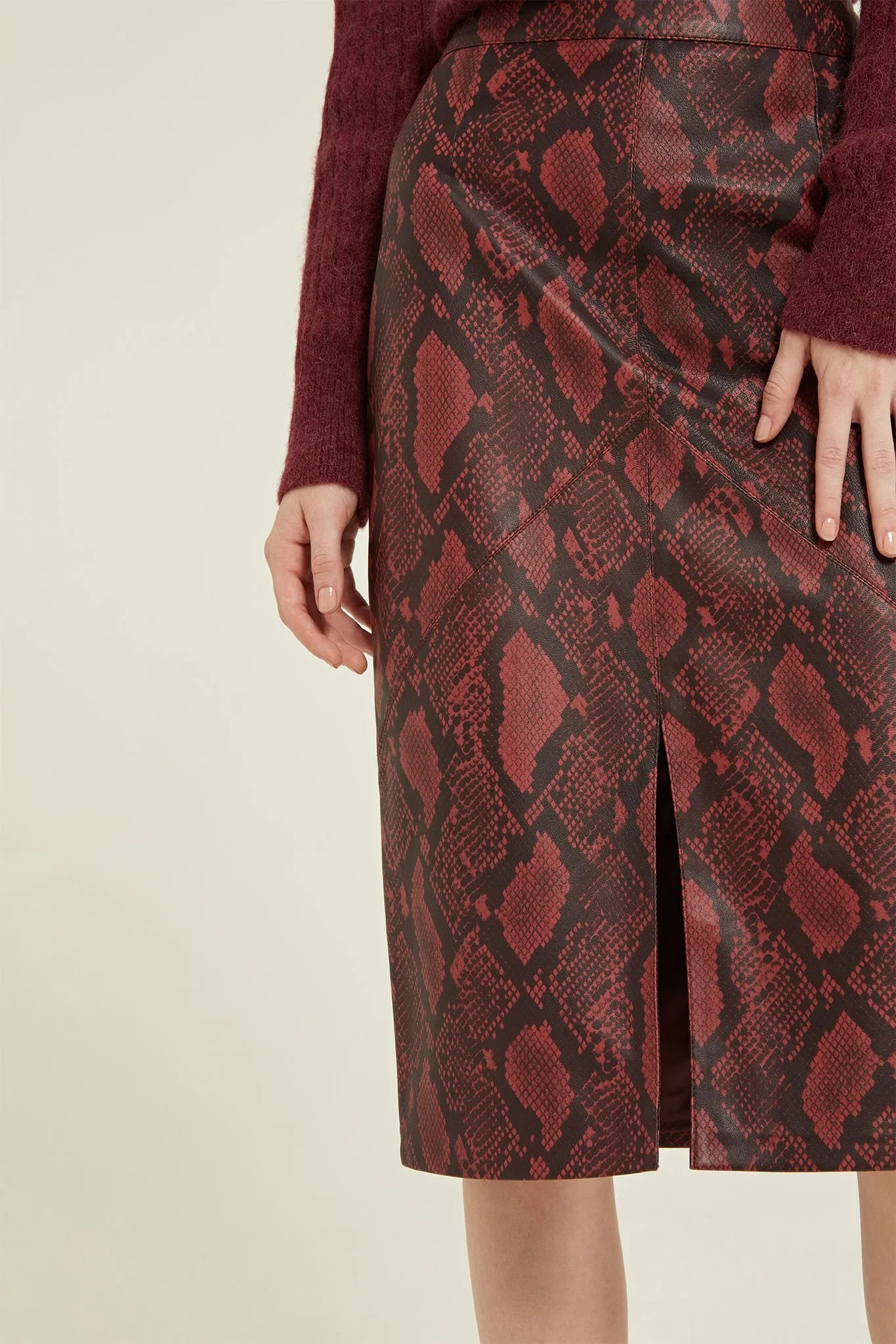 Snake Effect Leather Printed Skirt