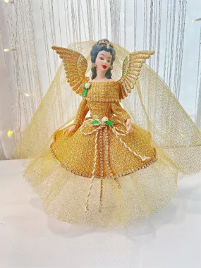 South Asian Inspired Miniature Angel Tree Topper, Rare Ethnic Head, Collectible Angel Ornament, Handmade Christmas Angel Tree