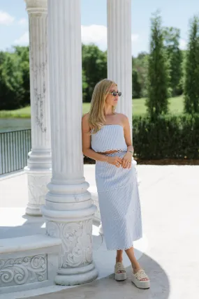 Striped Tube Top Skirt Set-Blue