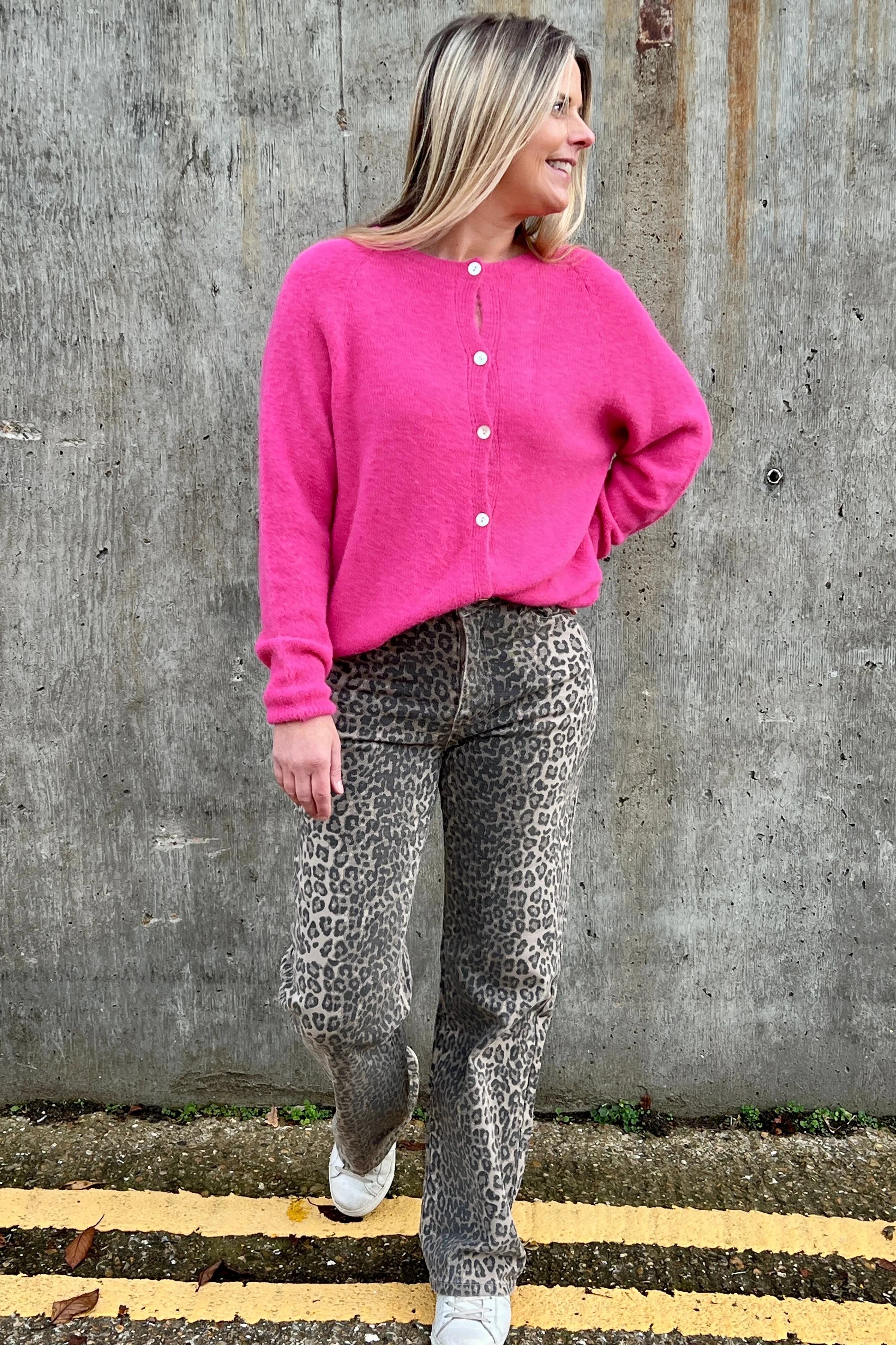 Sylvie Button Cardigan | Hot Pink