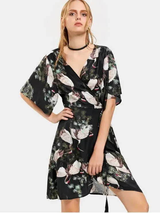 TastyHottie - Trendy Kimono Sleeve Wrap Crane Beach Dress