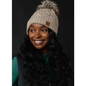 Taupe Cable Knit Pom Hat