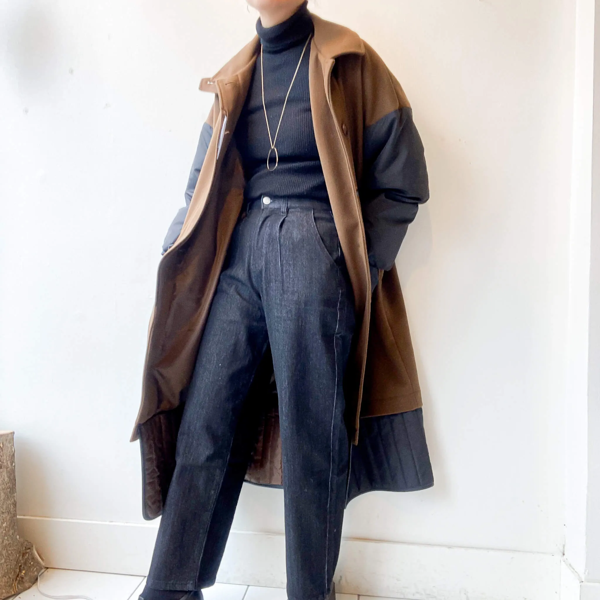 terrace | Faux Wool Stand Collar Long Coat