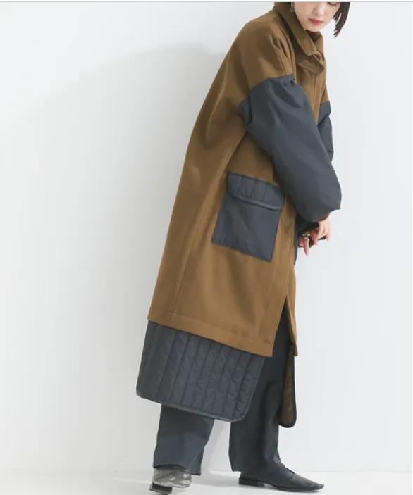 terrace | Faux Wool Stand Collar Long Coat