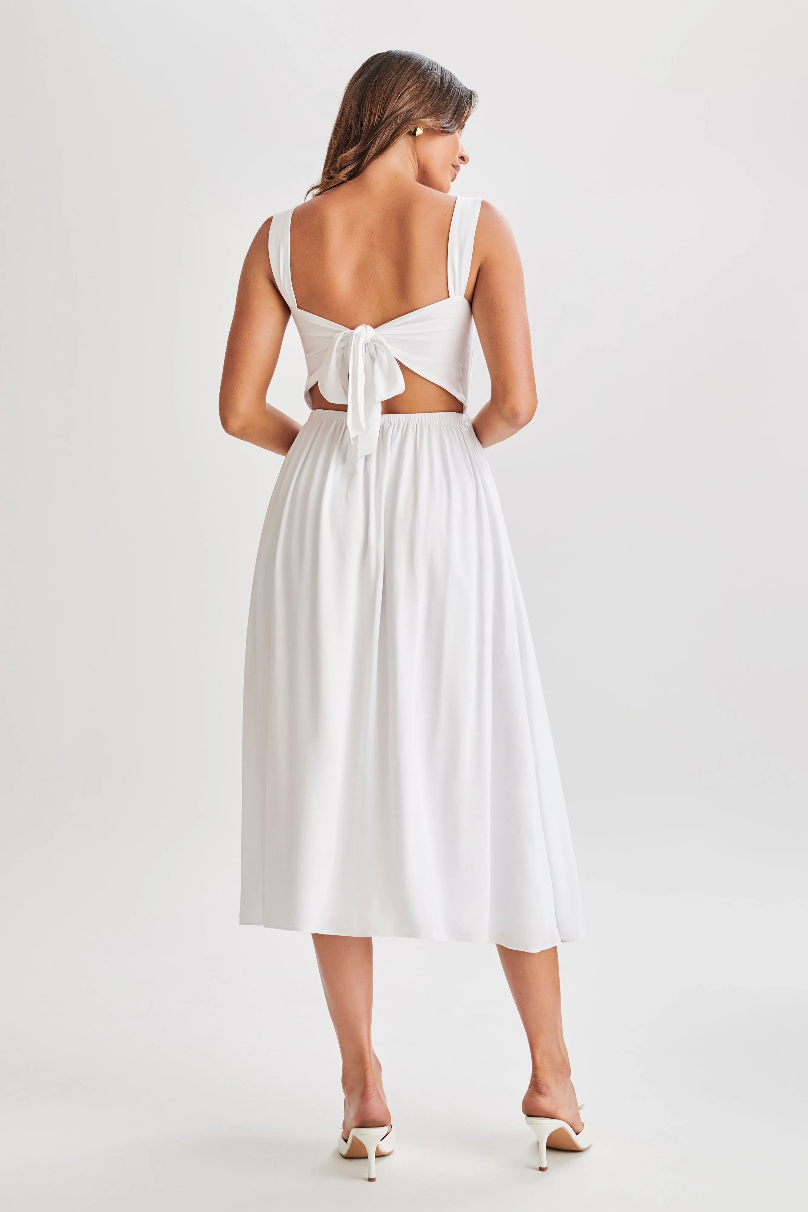 Thandi Midi Dress With Back Tie - White