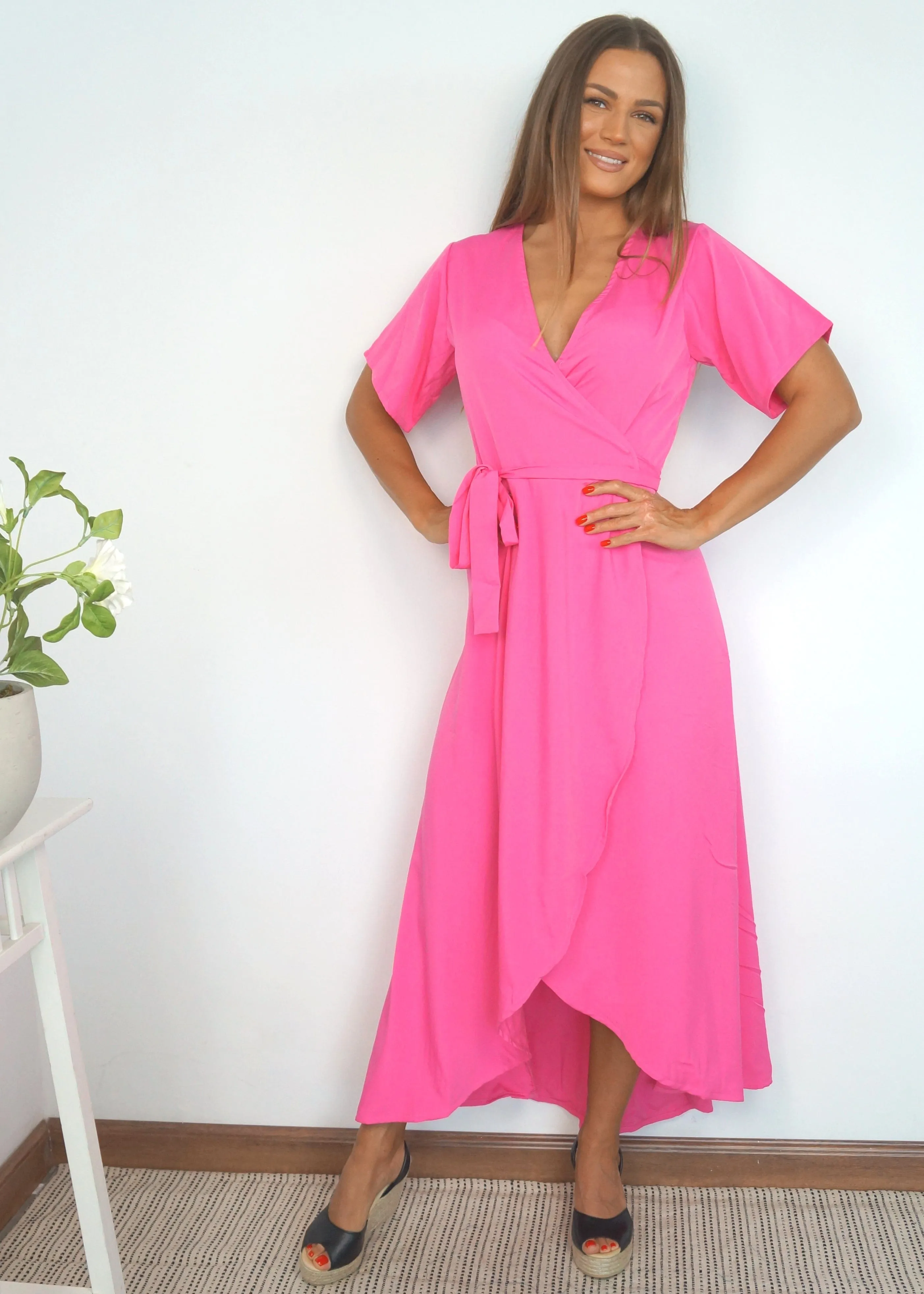 The Maxi Wrap Dress - Bright Pink