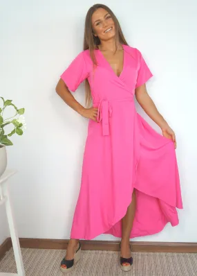 The Maxi Wrap Dress - Bright Pink