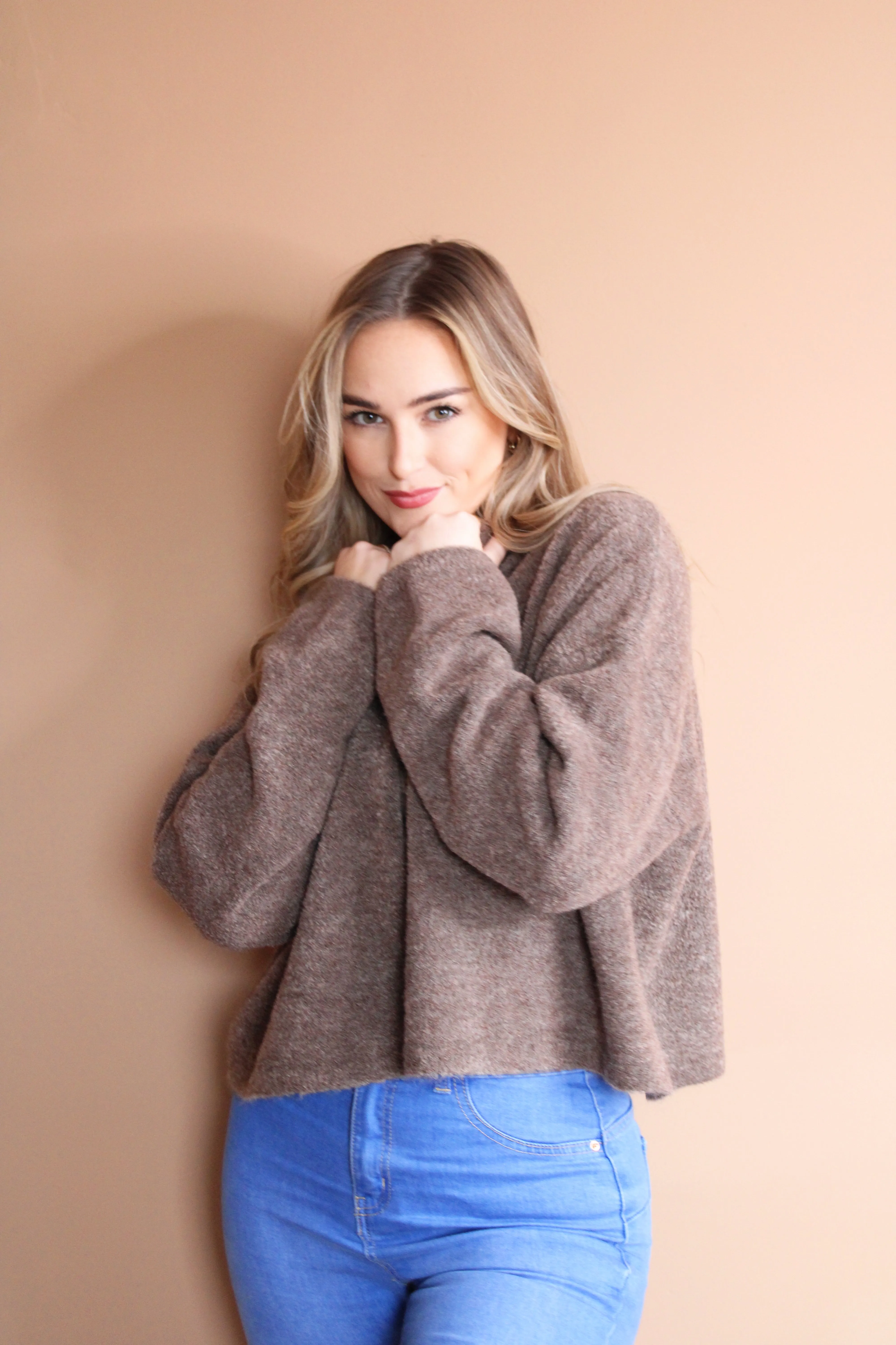 The Sienna Sweater in Alpaca Wool/Boucle in Coffee Brown