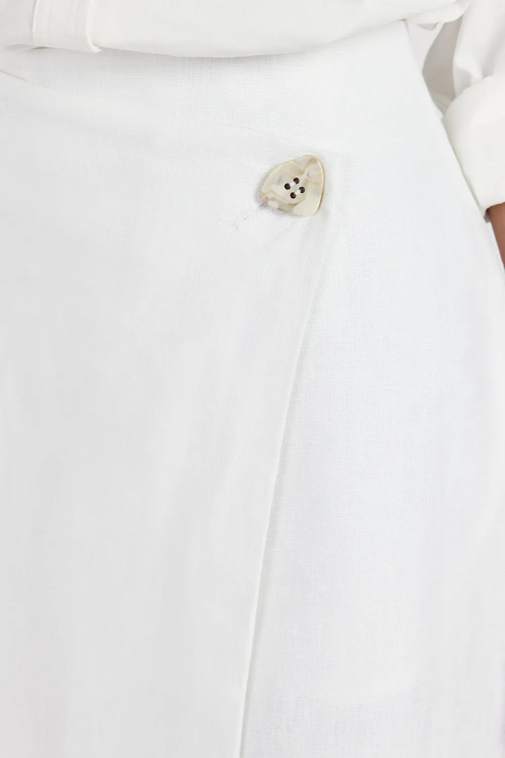 TOMMY WHITE LINEN MIDI SKIRT