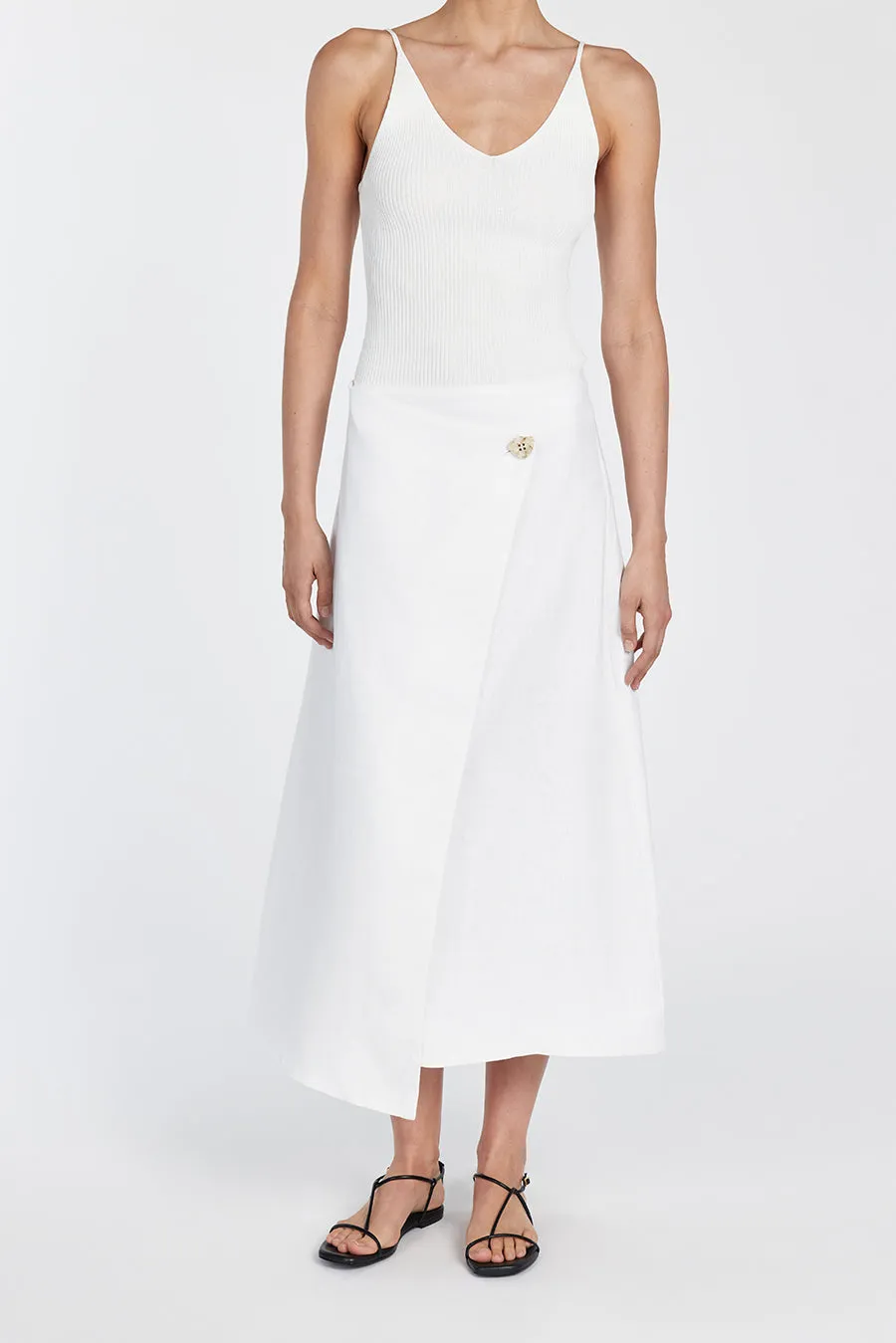 TOMMY WHITE LINEN MIDI SKIRT