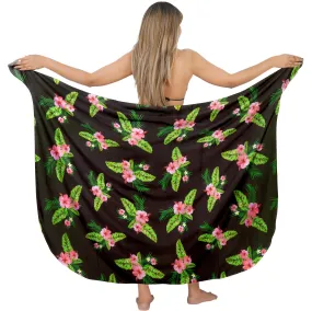 Tropical Bliss Non-Sheer Hibiscus Flower and Leaves Print Beach Wrap For Women