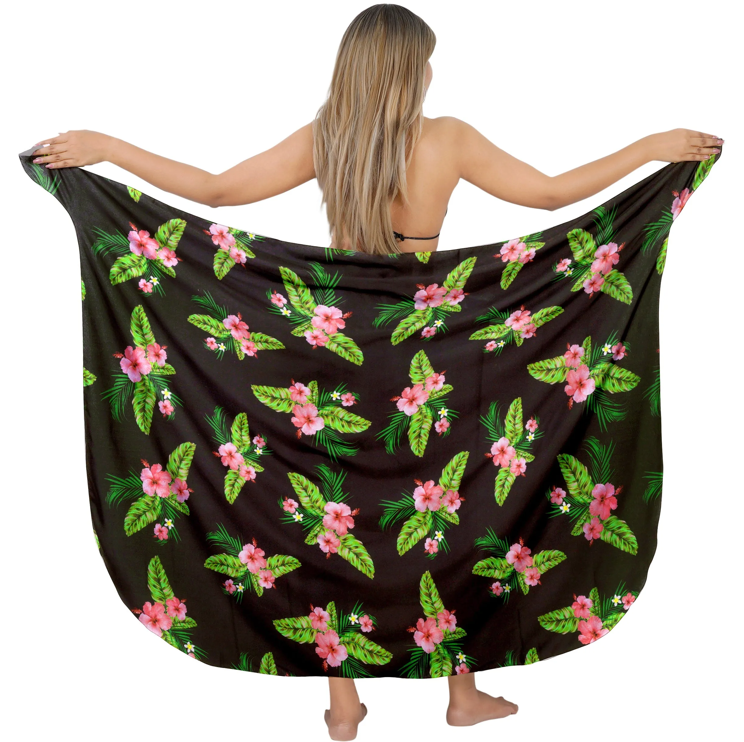 Tropical Bliss Non-Sheer Hibiscus Flower and Leaves Print Beach Wrap For Women