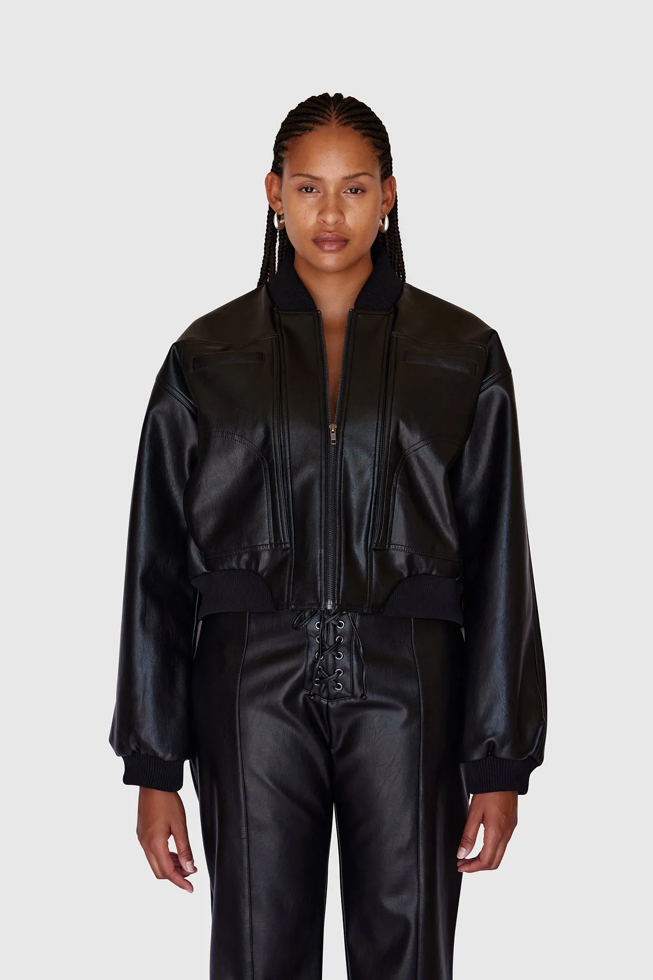 Vegan Leather Bomber Jacket