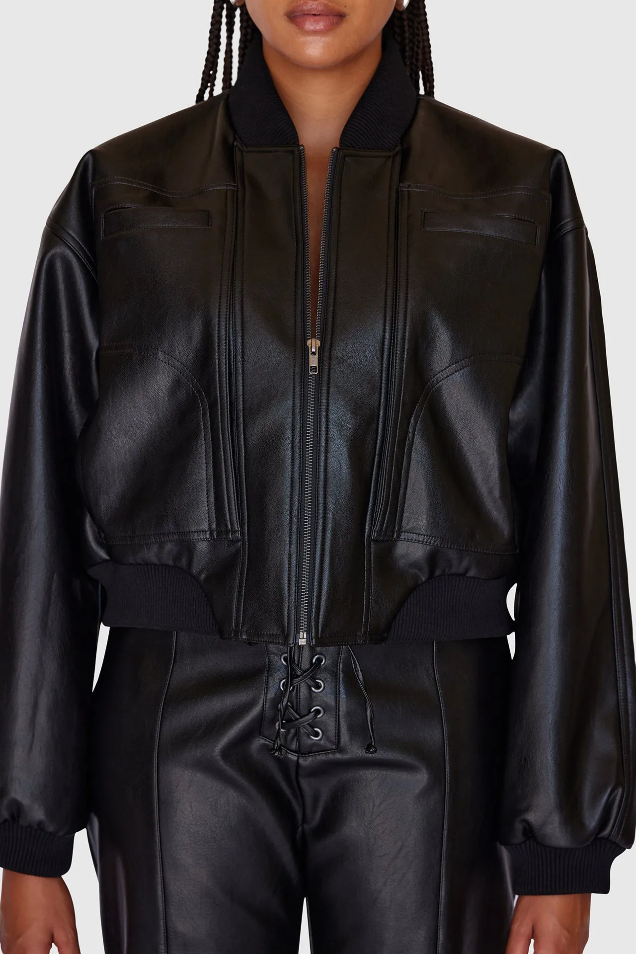 Vegan Leather Bomber Jacket