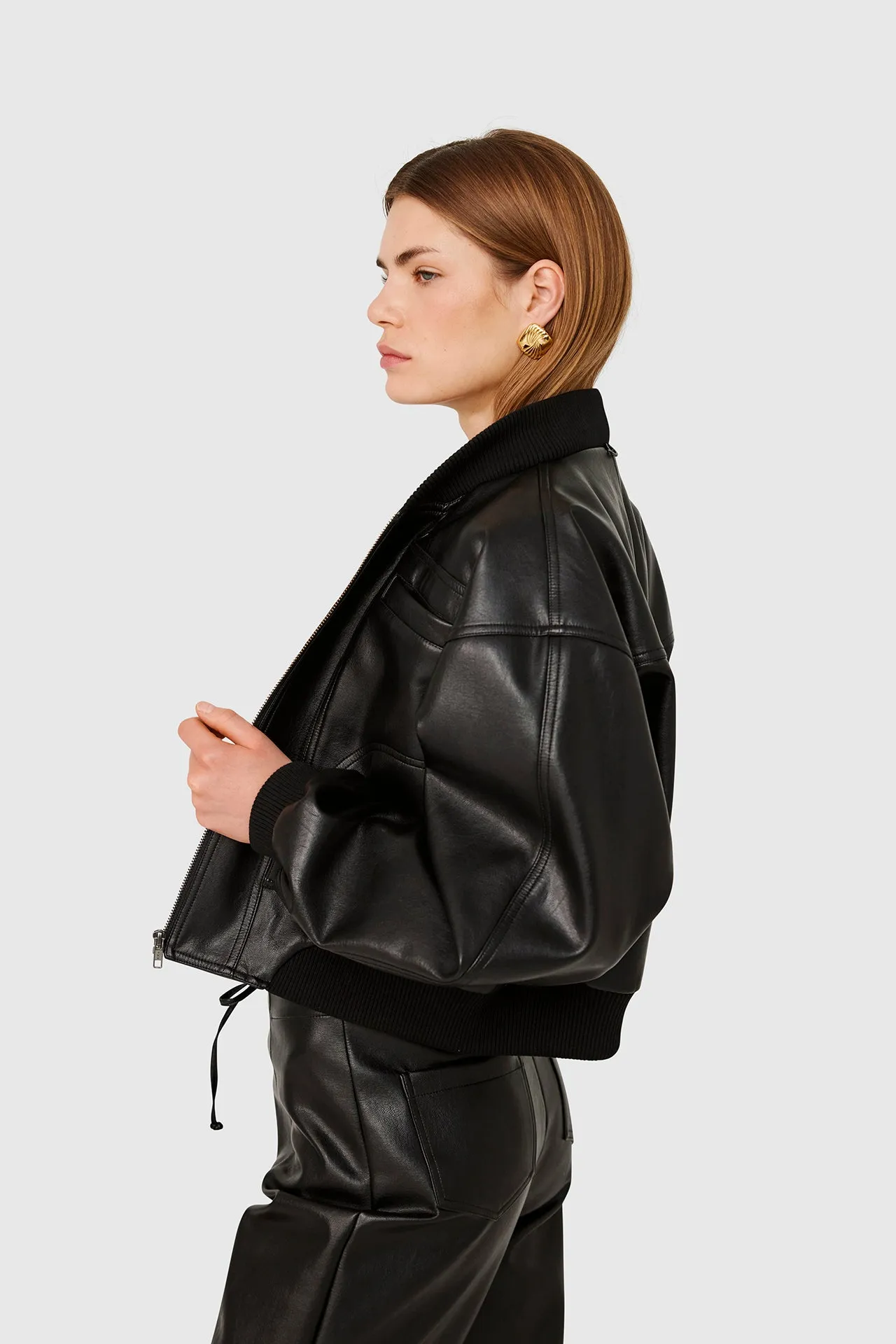 Vegan Leather Bomber Jacket