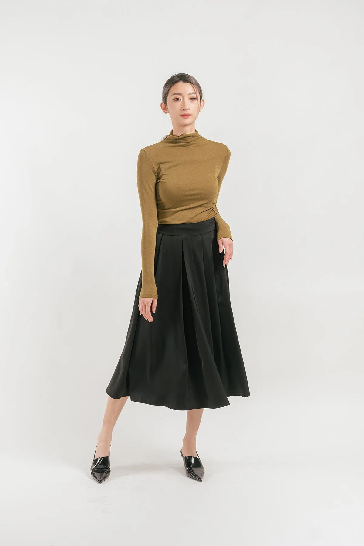 Verissa Satin Midi Pleated Skirt