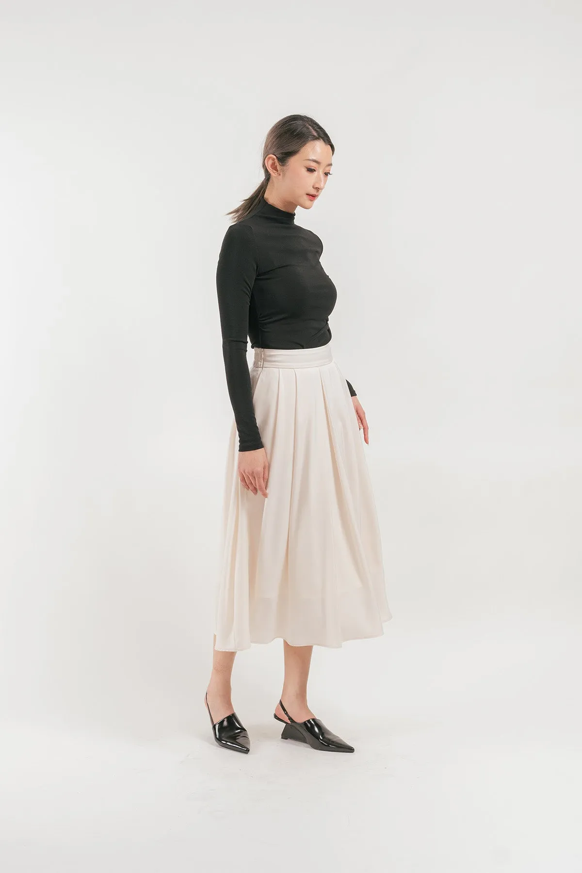 Verissa Satin Midi Pleated Skirt