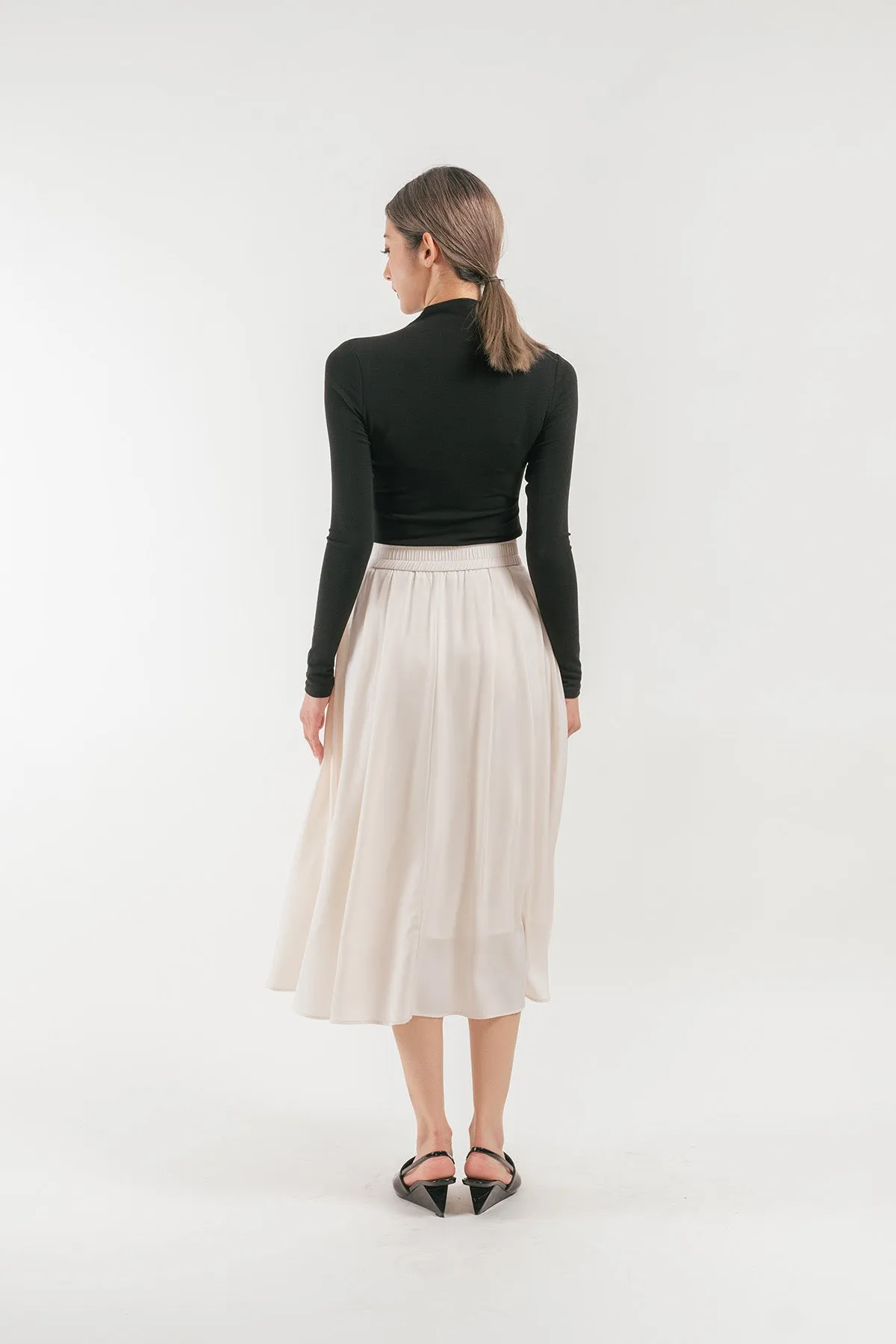 Verissa Satin Midi Pleated Skirt