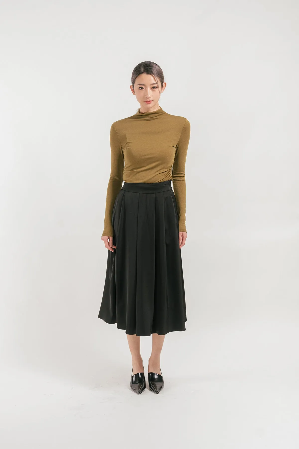 Verissa Satin Midi Pleated Skirt