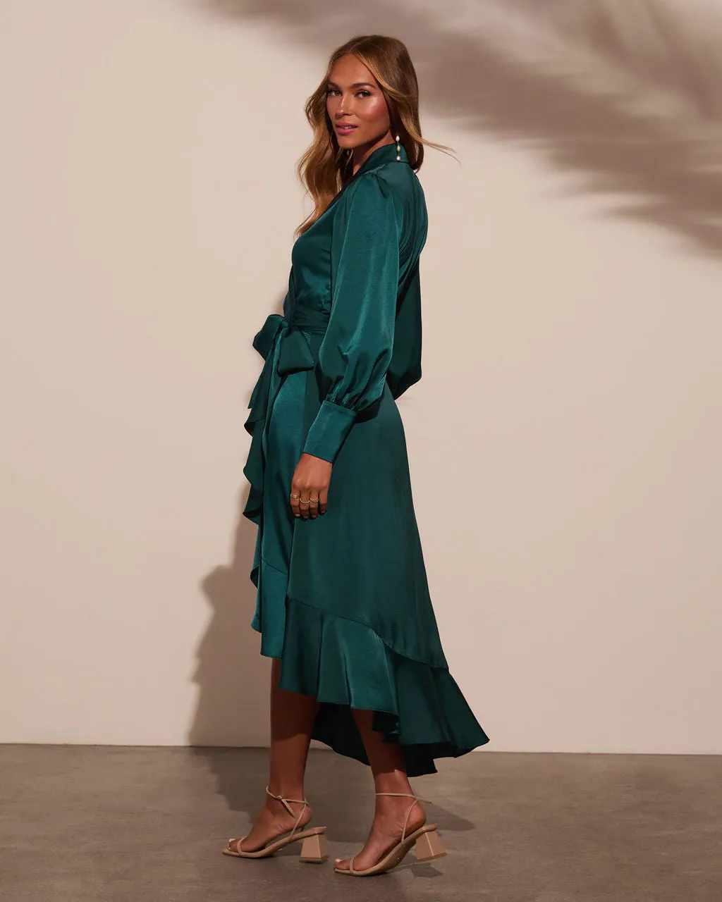 Vilma Satin Wrap Midi Dress