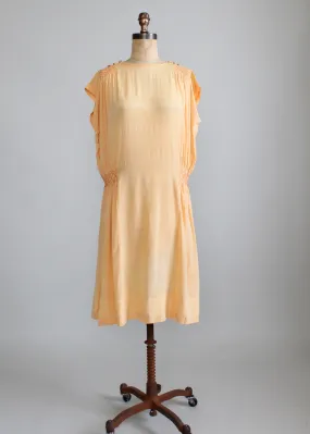 Vintage 1920s Peach Silk Smocked Tunic Dress