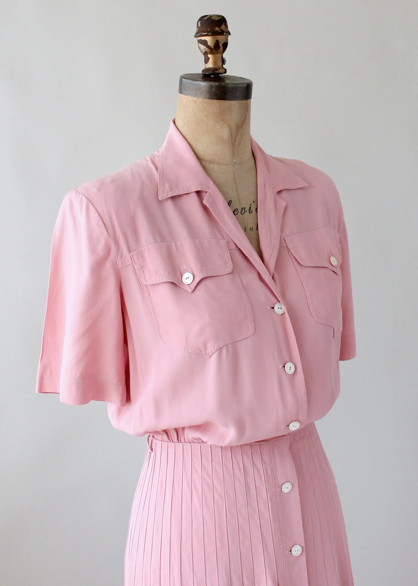 Vintage 1940s Pink Rayon Sportswear Dress