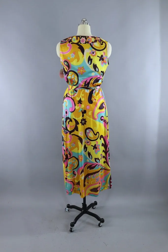 Vintage 1960s Gold & Pink Mod Wrap Dress