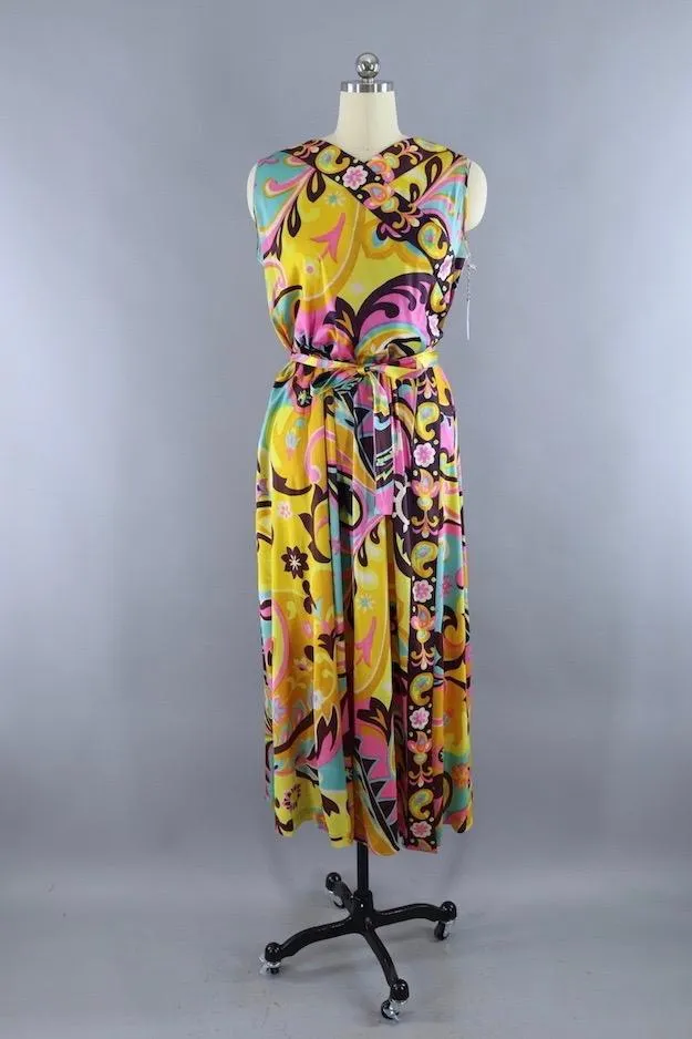 Vintage 1960s Gold & Pink Mod Wrap Dress