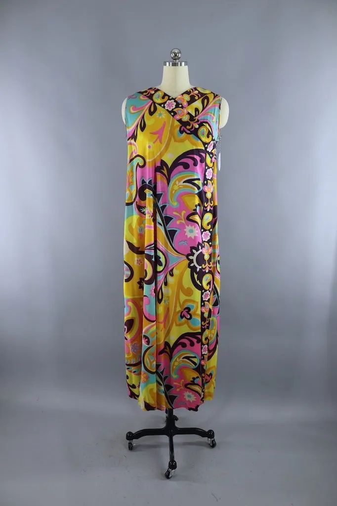 Vintage 1960s Gold & Pink Mod Wrap Dress