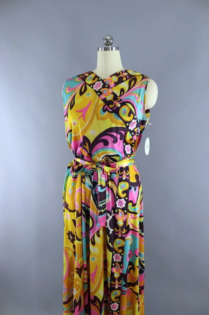 Vintage 1960s Gold & Pink Mod Wrap Dress