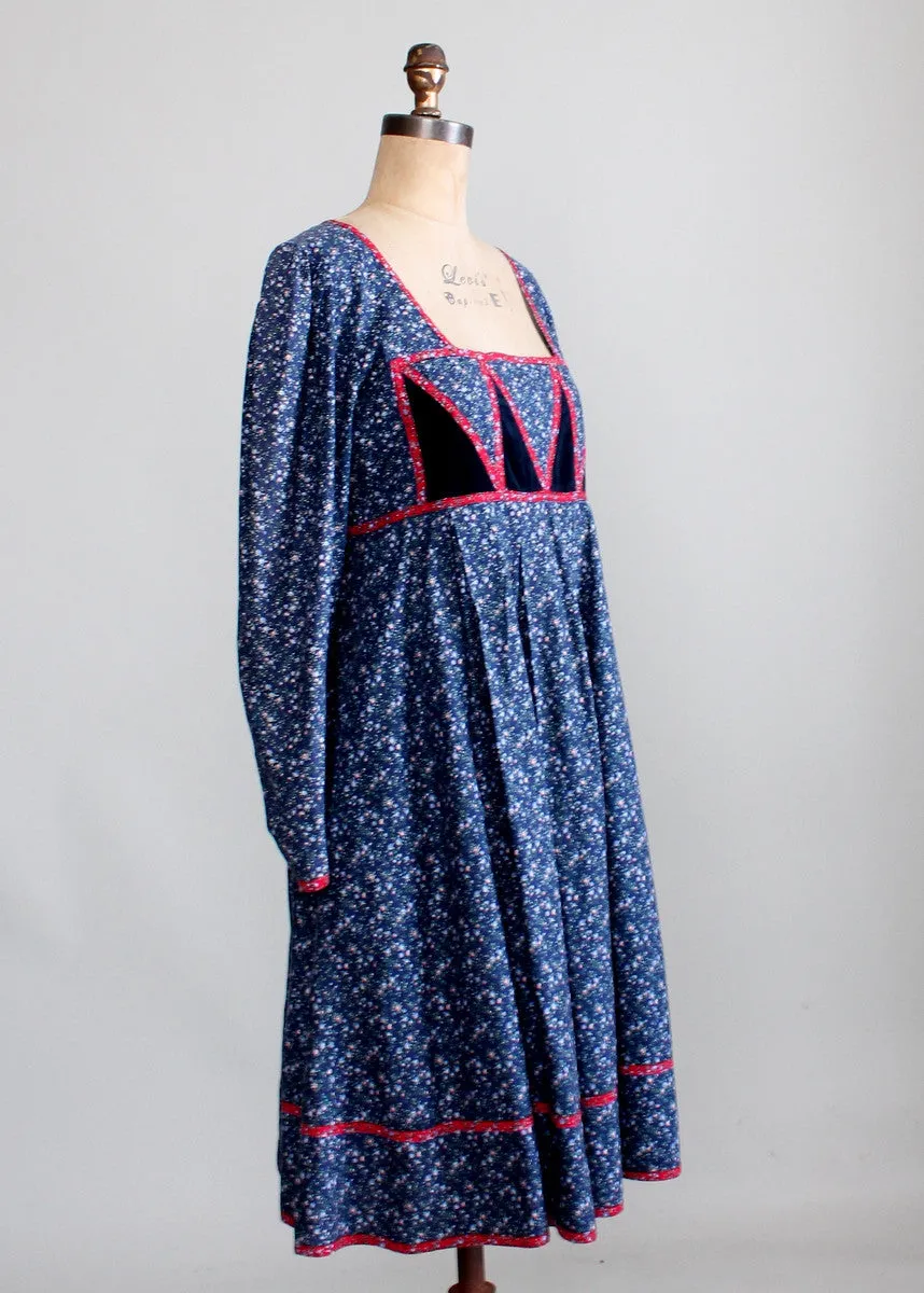 Vintage 1970s Gunne Sax Blue Calico Dress