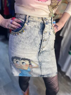 Vintage Acid Wash Betty Boop Denim Mini Skirt