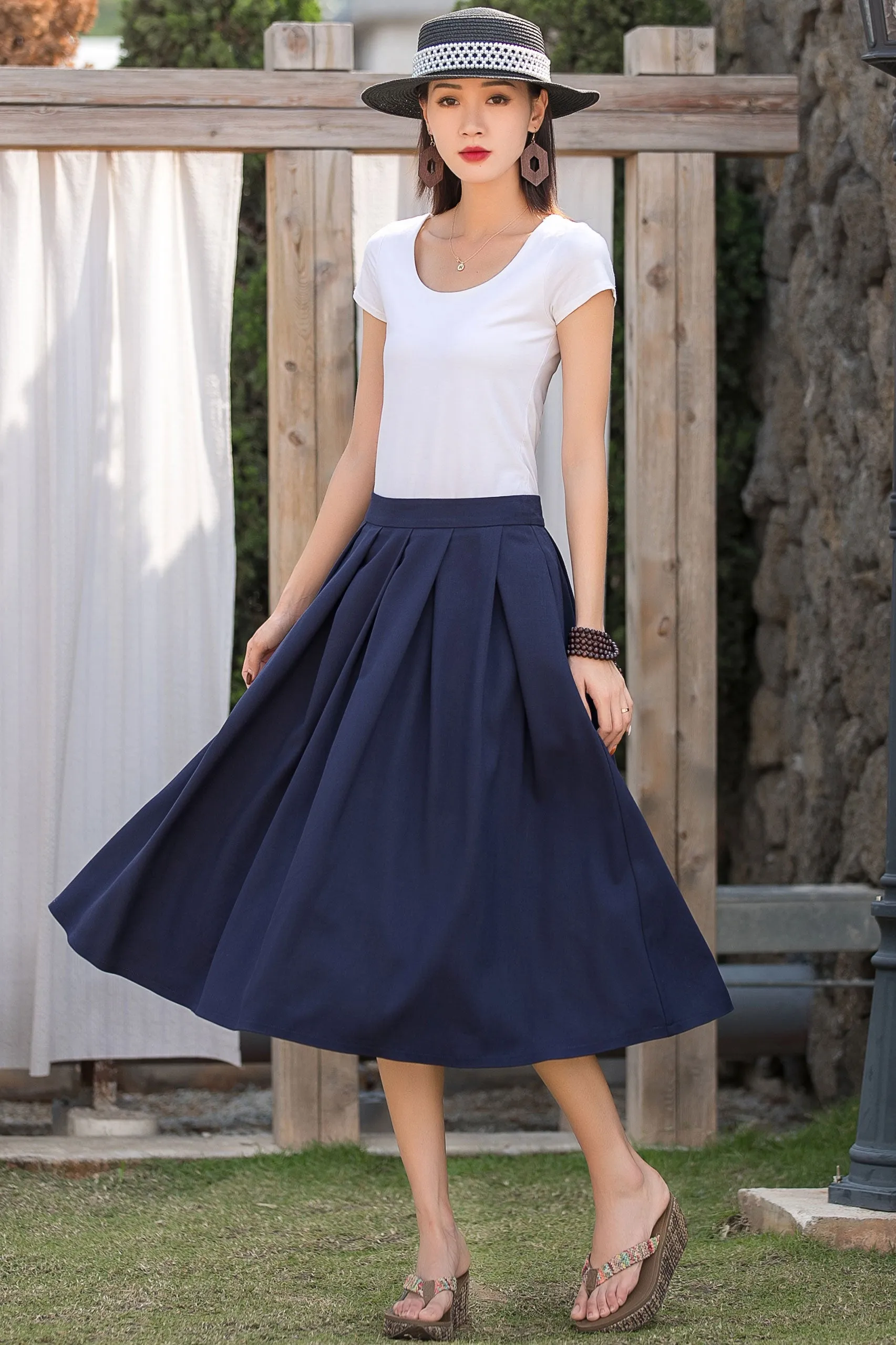 Vintage Inspired Swing Linen Skirt 2877